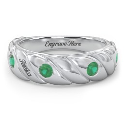 4 Birthstone Flat Twisted Croissant Ring in 925 Sterling Silver with Emerald