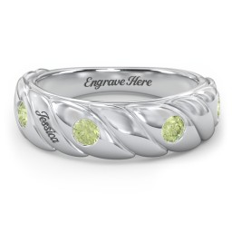 4 Birthstone Flat Twisted Croissant Ring in 925 Sterling Silver with Peridot