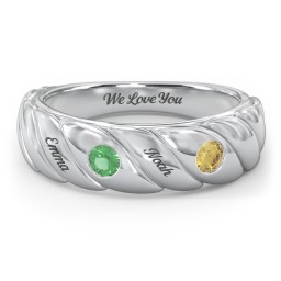 2 Birthstone Flat Twisted Croissant Ring in 925 Sterling Silver