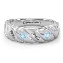 2 Birthstone Flat Twisted Croissant Ring in 925 Sterling Silver with Blue Topaz
