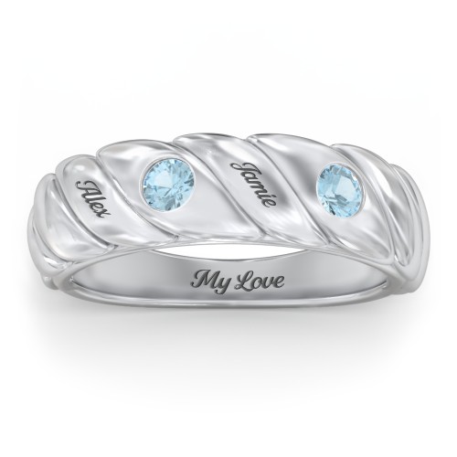 2 Birthstone Flat Twisted Croissant Ring – Sterling Silver with Blue Topaz