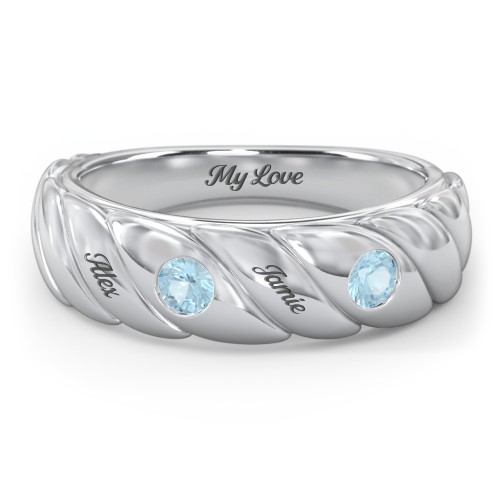 2 Birthstone Flat Twisted Croissant Ring – Sterling Silver with Blue Topaz