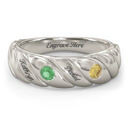 2 Birthstone Flat Twisted Croissant Ring in 10K Solid White Gold with Emerald and Citrine