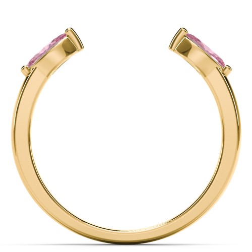Marquise Birthstone Open Cuff Ring – 18K Gold Plated Silver with Pink Tourmaline