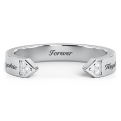 Geometric Birthstone Open Cuff Ring – Sterling Silver with White Premium Zirconia
