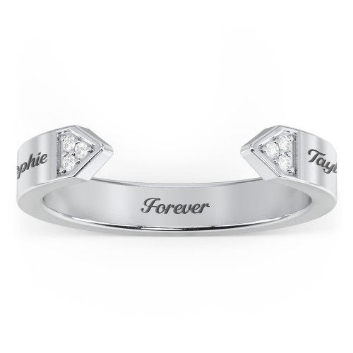 Geometric Birthstone Open Cuff Ring – Sterling Silver with White Premium Zirconia