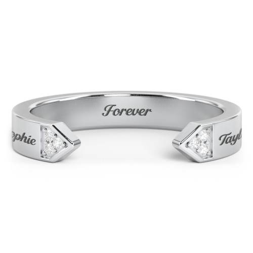 Geometric Birthstone Open Cuff Ring – Sterling Silver with White Premium Zirconia