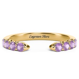 Round Birthstone Open Cuff Ring in 10K Solid Yellow Gold with Amethyst