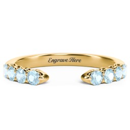 Round Birthstone Open Cuff Ring in 10K Solid Yellow Gold with Blue Topaz
