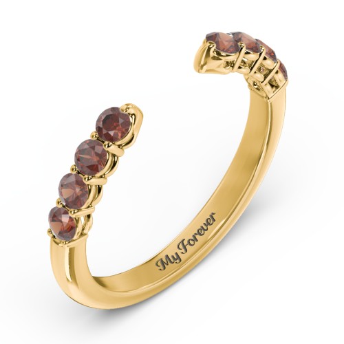 Round Birthstone Open Cuff Ring – 10K Yellow Gold with Garnet