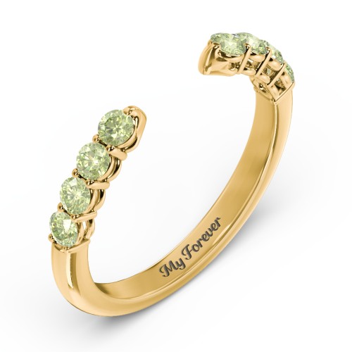 Round Birthstone Open Cuff Ring – 10K Yellow Gold with Peridot