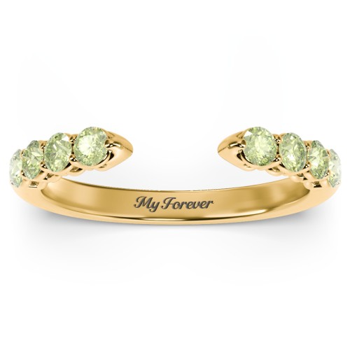 Round Birthstone Open Cuff Ring – 10K Yellow Gold with Peridot