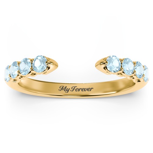 Round Birthstone Open Cuff Ring – 10K Yellow Gold with Blue Topaz