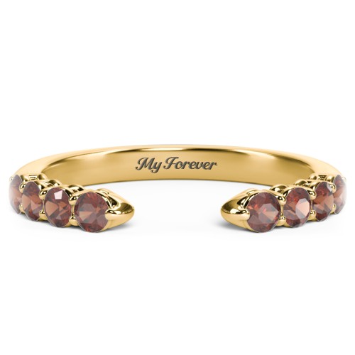 Round Birthstone Open Cuff Ring – 10K Yellow Gold with Garnet