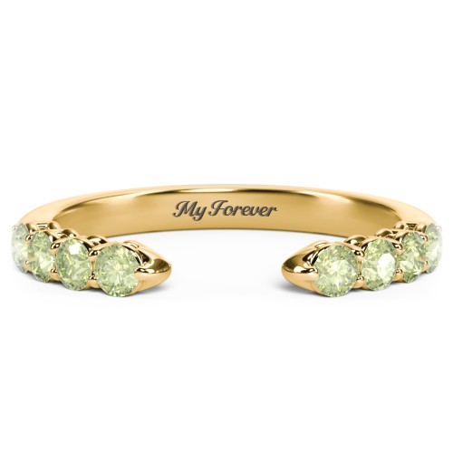 Round Birthstone Open Cuff Ring – 10K Yellow Gold with Peridot