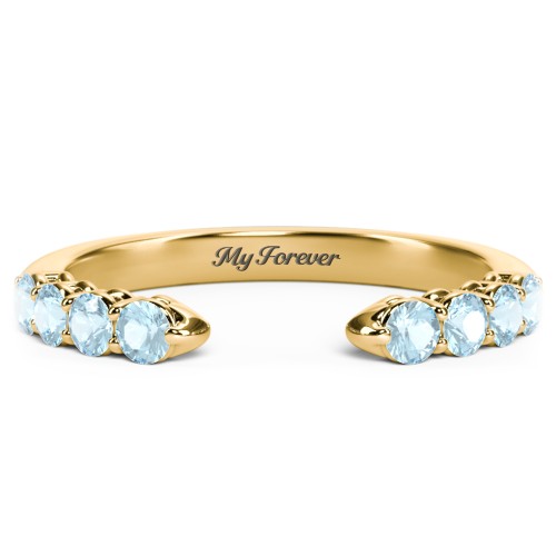 Round Birthstone Open Cuff Ring – 10K Yellow Gold with Blue Topaz