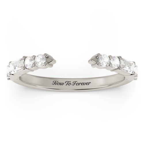 Baguette & Round Accent Open Cuff Ring – 10K White Gold with Cubic Zirconia