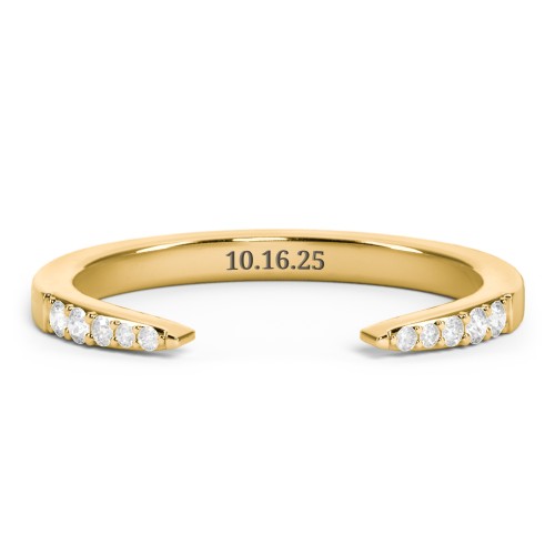 Tapered Accent Open Cuff Ring – 18K Gold Plated Silver with White Premium Zirconia
