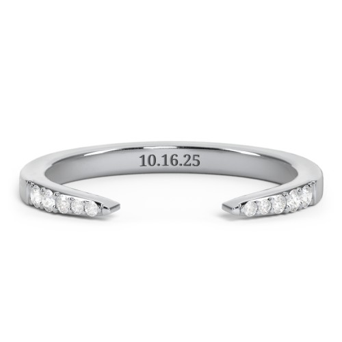 Tapered Accent Open Cuff Ring – Sterling Silver with White Premium Zirconia