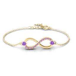 Double Stone Infinity Accent Bracelet in 18K Gold Plated Silver with Amethyst and Amethyst Premium Zirconia