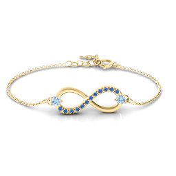 Double Stone Infinity Accent Bracelet in 18K Gold Plated Silver with Aquamarine and Fancy Blue Premium Zirconia