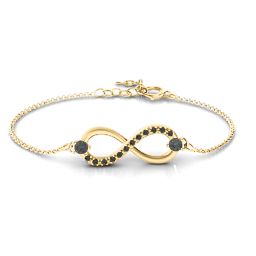 Double Stone Infinity Accent Bracelet in 18K Gold Plated Silver with Alexandrite and Black Premium Zirconia