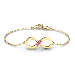 "Twosome" Infinity Bracelet in 18K Gold Plated Silver with Pink Tourmaline