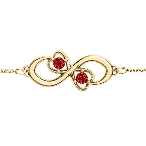 Duo of Hearts and Stones Infinity Bracelet – 18K Gold Plated Silver with Garnet