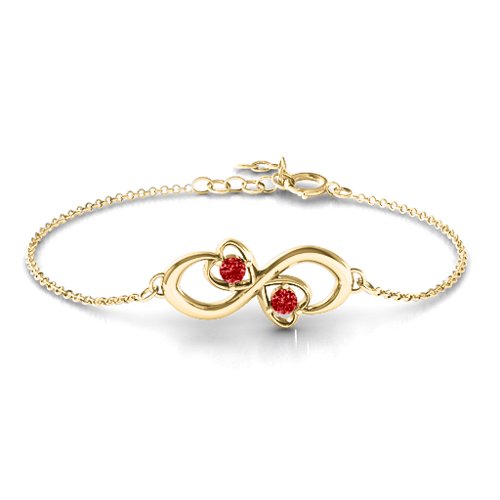 Duo of Hearts and Stones Infinity Bracelet – 18K Gold Plated Silver with Garnet