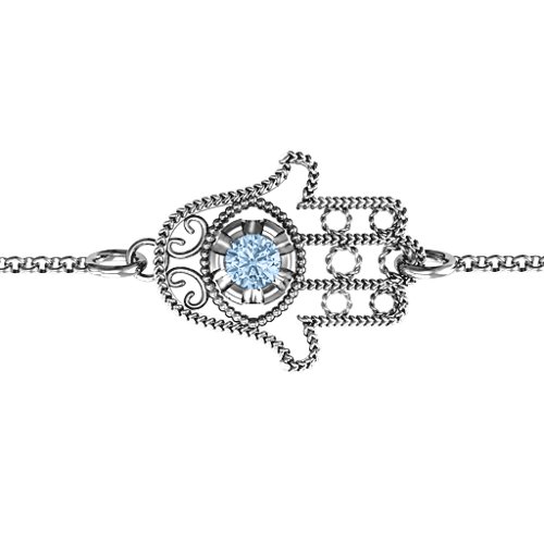 Horizontal Hamsa Bracelet – Sterling Silver with Aquamarine