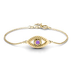Evil Eye Bracelet in 18K Gold Plated Silver with Amethyst