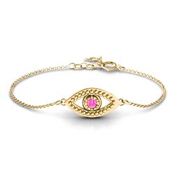 Evil Eye Bracelet in 18K Gold Plated Silver with Pink Tourmaline
