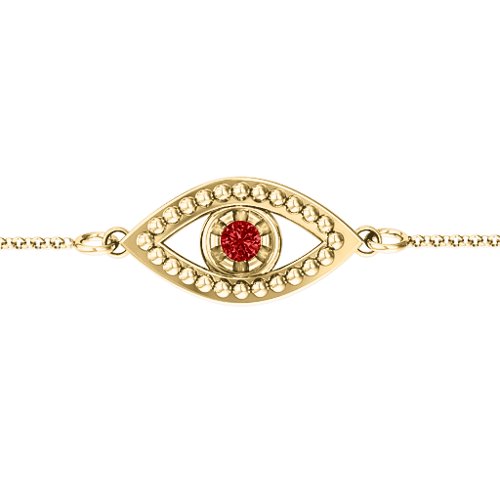Evil Eye Bracelet – 18K Gold Plated Silver with Garnet
