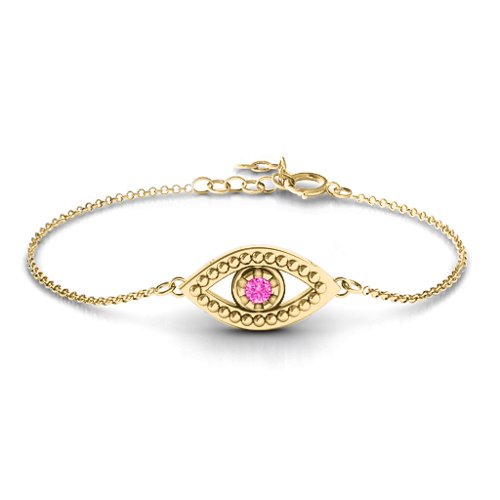 Evil Eye Bracelet – 18K Gold Plated Silver with Pink Tourmaline