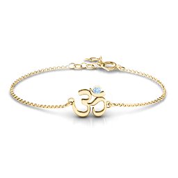 Om - Sound of Universe Bracelet with Round Stone in 18K Gold Plated Silver with Aquamarine