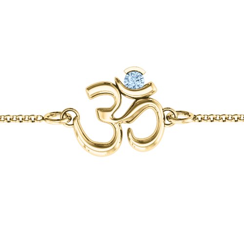 Om - Sound of Universe Bracelet with Round Stone – 18K Gold Plated Silver with Aquamarine