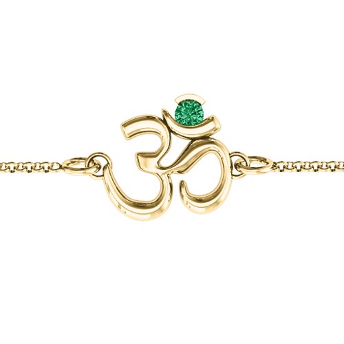 Om - Sound of Universe Bracelet with Round Stone – 18K Gold Plated Silver with Emerald