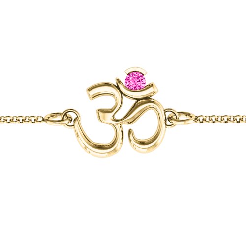 Om - Sound of Universe Bracelet with Round Stone – 18K Gold Plated Silver with Pink Tourmaline
