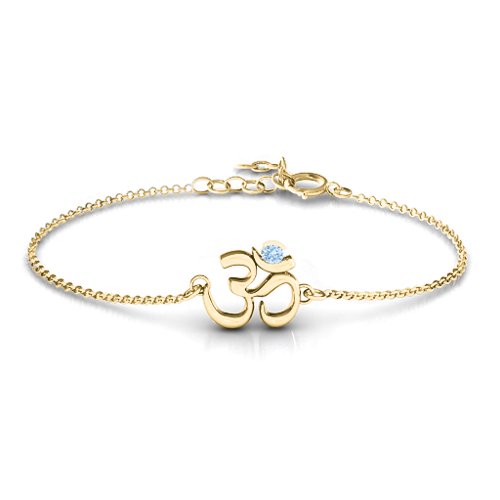 Om - Sound of Universe Bracelet with Round Stone – 18K Gold Plated Silver with Aquamarine