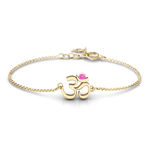 Om - Sound of Universe Bracelet with Round Stone – 18K Gold Plated Silver with Pink Tourmaline