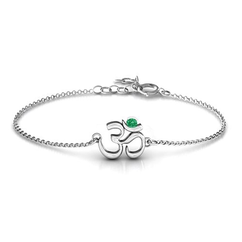 Om - Sound of Universe Bracelet with Round Stone – Sterling Silver with Emerald