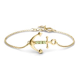 Anchor Bracelet with Three Stones in 18K Gold Plated Silver with Peridot