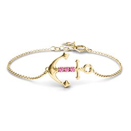 Anchor Bracelet with Three Stones in 18K Gold Plated Silver with Pink Tourmaline
