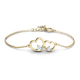 Double Heart With Two Stones Bracelet in 18K Gold Plated Silver with Aquamarine