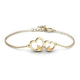 Double Heart With Two Stones Bracelet in 18K Gold Plated Silver with Citrine