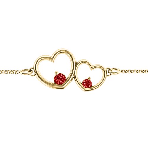 Double Heart With Two Stones Bracelet – 18K Gold Plated Silver with Garnet