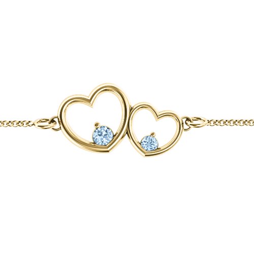 Double Heart With Two Stones Bracelet – 18K Gold Plated Silver with Aquamarine