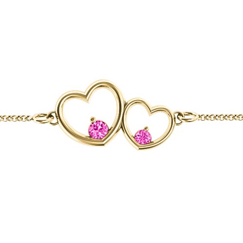 Double Heart With Two Stones Bracelet – 18K Gold Plated Silver with Pink Tourmaline