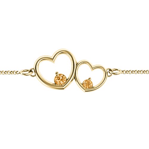 Double Heart With Two Stones Bracelet – 18K Gold Plated Silver with Citrine