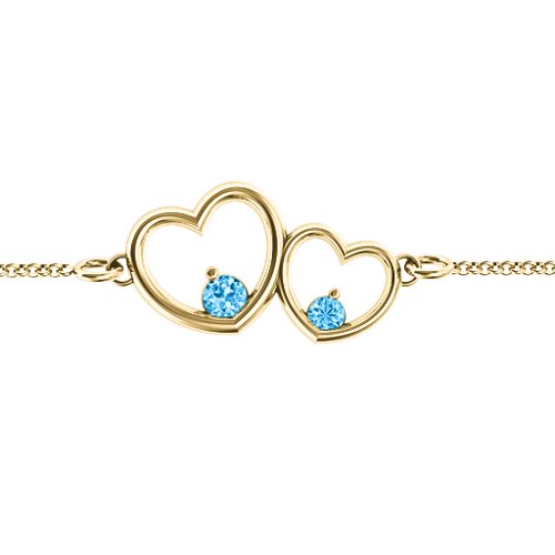 Double Heart With Two Stones Bracelet – 18K Gold Plated Silver with Blue Topaz